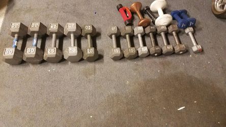 Dumbbells 215 lbs of weight and some random extras