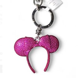 BNWT Pink Chrome Metal Minnie Mouse Disneyland Minnie Ears headband keychain