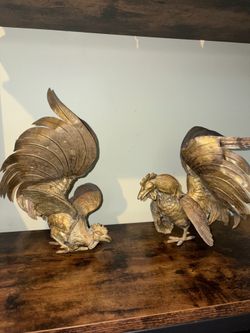 Vintage Brass Fighting Roosters