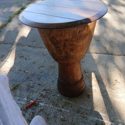 Japanese Drum Table/Plant Stand With Removable Wood Top