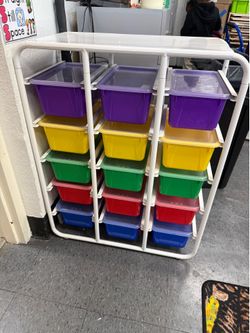 Classroom Storage Cart with 15 Color Bins – Teacher Organizer