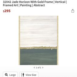 Jade Horizon With Gold Frame Abstract Painting 