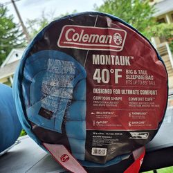 Coleman Montauk 40-Degree Warm Weather Semi-Rectangular Big and Tall Sleeping Bag, Blue, 84"x36"