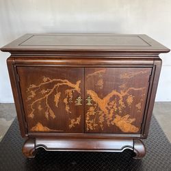 Vintage Chinoiserie Dark Wood Cabinet With Decorative Inlay