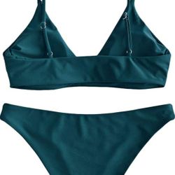 ZAFUL Women's Solid Spaghetti Strap Bralette Bikini Set Two Piece Swimsuit. Size S. Color Peacock Blue.

 

