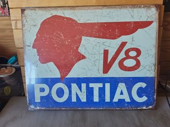 Metal Sign Pontiac V8 Vintage-Style  13"x16"