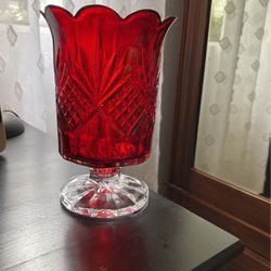 Vase Or Red Candle Footed Hurricane Votive Holder