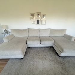 Double Chaise 3 Piece Beige Sectional 