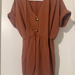 HYFVE Mauve Rust Button Tie Front Romper