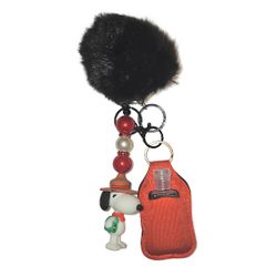 Snoopy Adventurer Custom Keychain with Sanitizer Bottle, Orange Holder, and Pom Pom