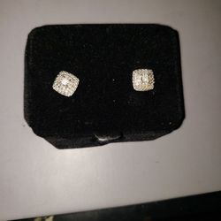 Sterling  Siver And Diamond Earrings.