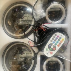 Black Housing Headlights And Fog Lights Led With RGB Halos 