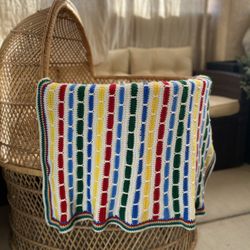 Handmade Knitted Boho MCM Colorful Stripes Baby Blanket Throw Bedding Crib Bassinet Bohemian