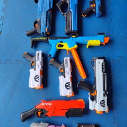 $80 firm, Nerf rival blaster and ball lot; 9 total, 3x Kronos, Charger, Apollo, Pathfinder, Atlas, Takedown, Overwatch Dva, 1 Box of rounds