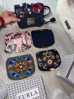 Furla Metropolis "My PlayFurla" Customizable Mini Crossbody Bag featuring interchangeable snap-off flaps.
