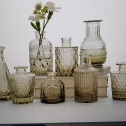 Set Of 10 Small Unique Vases For Flowers, Centerpieces, Wedding Decorations, Diffuser Sticks Or Home Decor