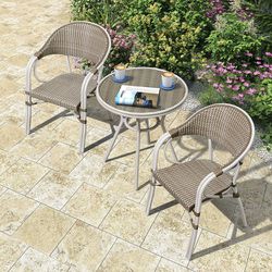 Set of 3 - Elegant Unique Design Bistro Set, White/Beige