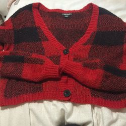 Red And Black Paid Cardigan