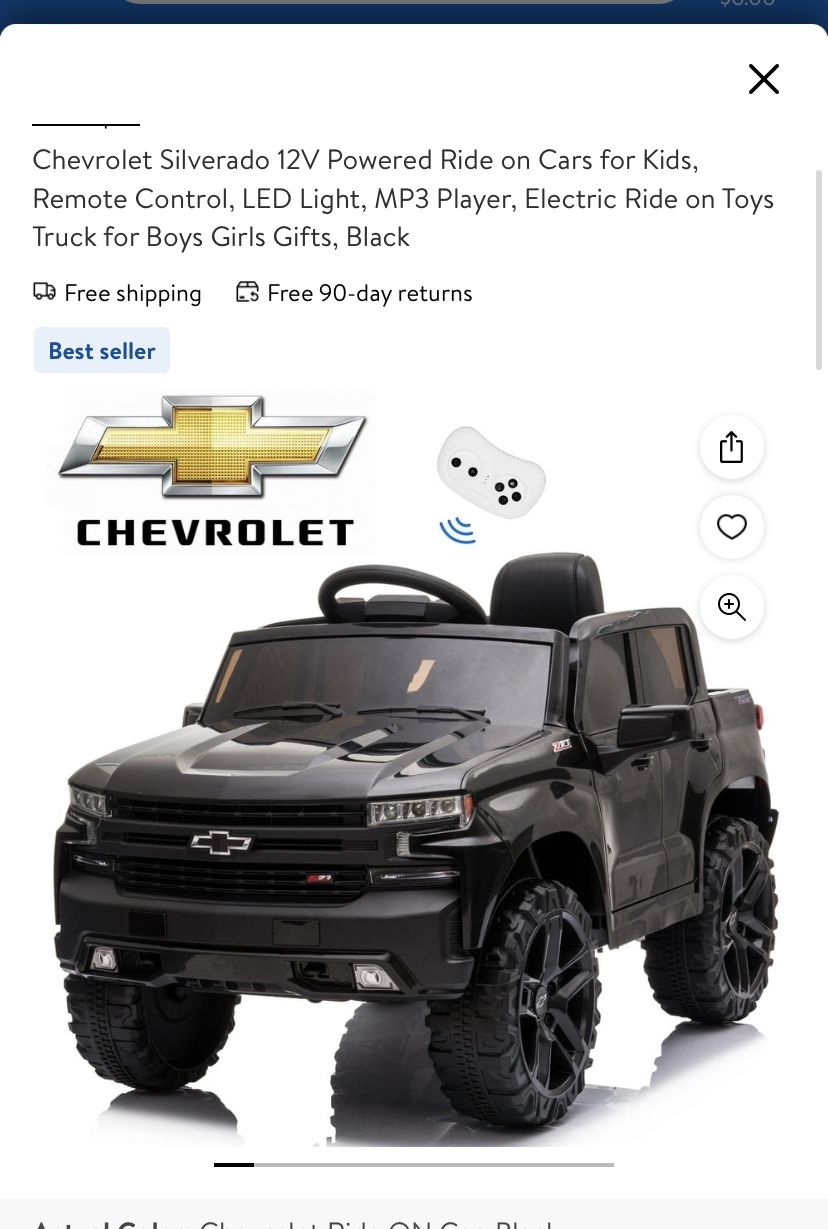 Chevrolet Silverado 12V Powered Ride on Cars for Kids, Remote Control, LED Light, MP3 Player, Electric Ride on Toys Truck for Boys Girls Gifts, Black