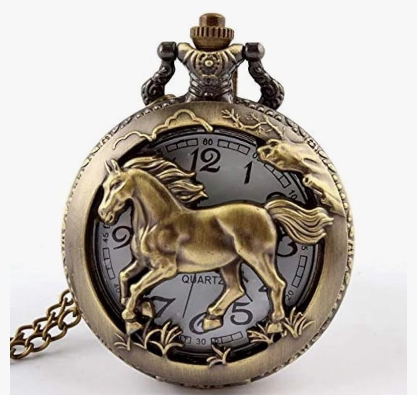 Vintage Horse Design Pocket Watch with Chain New Classic