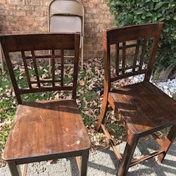 Two Brown Wooden Tall  Chairs