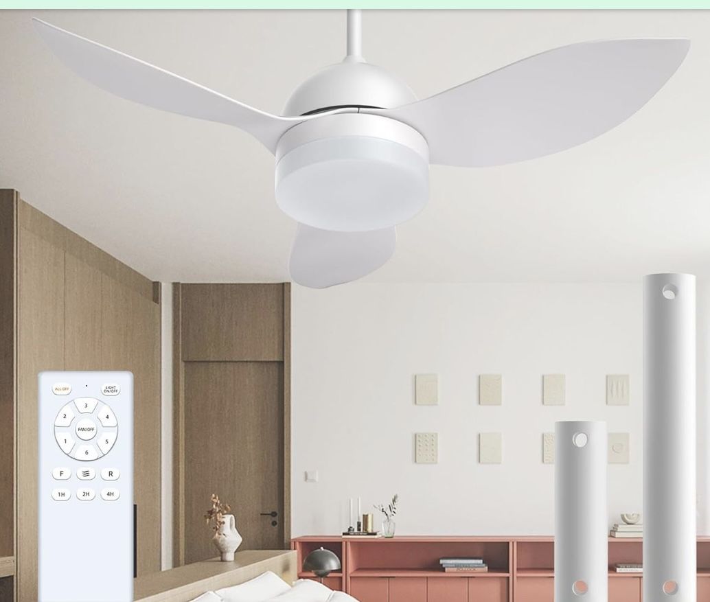 ROMASS Ceiling Fans with Lights and Remote, LED Outdoor/Indoor 38 inch Noiseless 3 Colors Dimmable 6 Speeds for Bedroom, Living Room, Kitchen, Patio, 