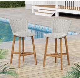 Acacia Wood Outdoor Bar Stool Set of 2