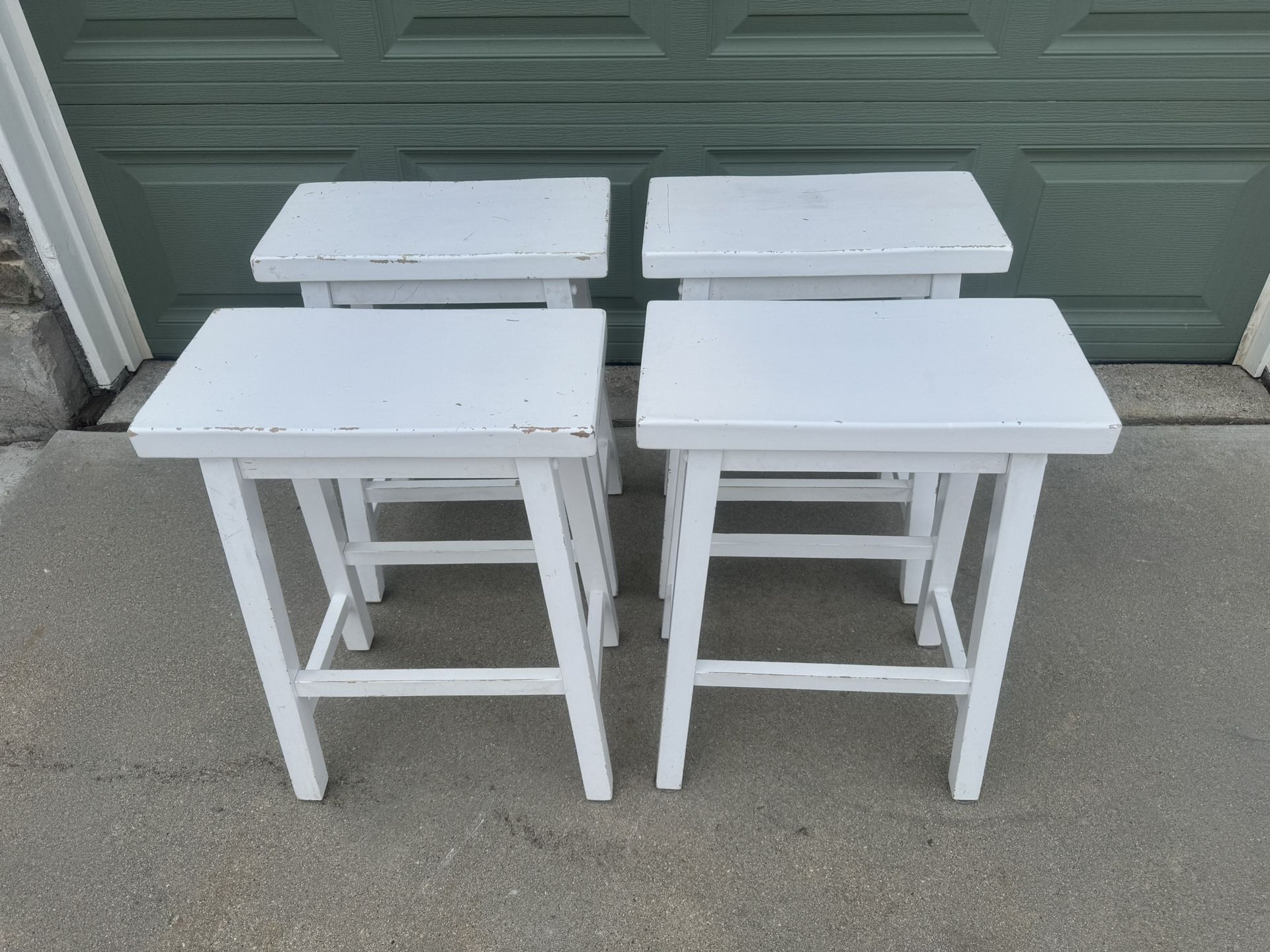 4 White Wooden Stools.