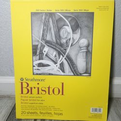 Strathmore 300 Series Bristol Paper Pad, Vellum, Tape Bound, 11x14 inches, 20 Sheets (100lb/270g) - Artist Paper for Adults and Students - Charcoal, P