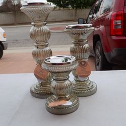 Set of 3 Glass Candle Holders
