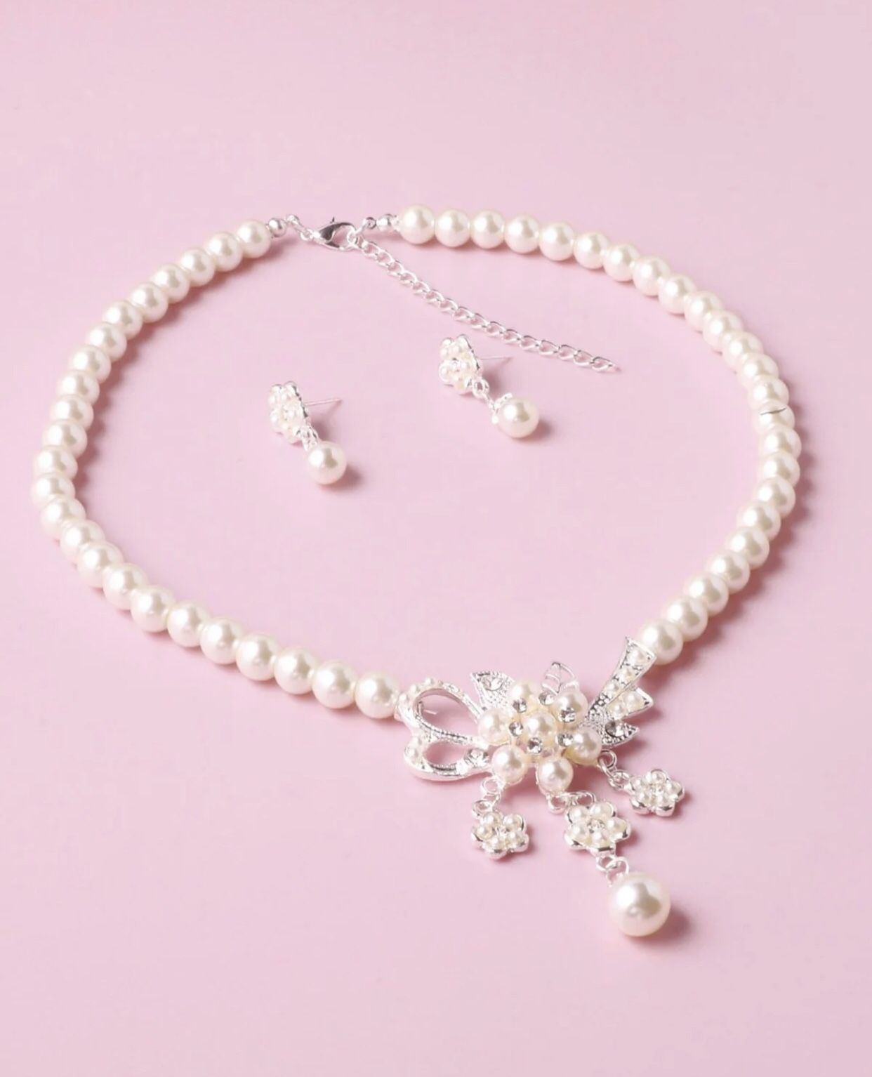 Bridal White Clear Pearl Jewelry Set