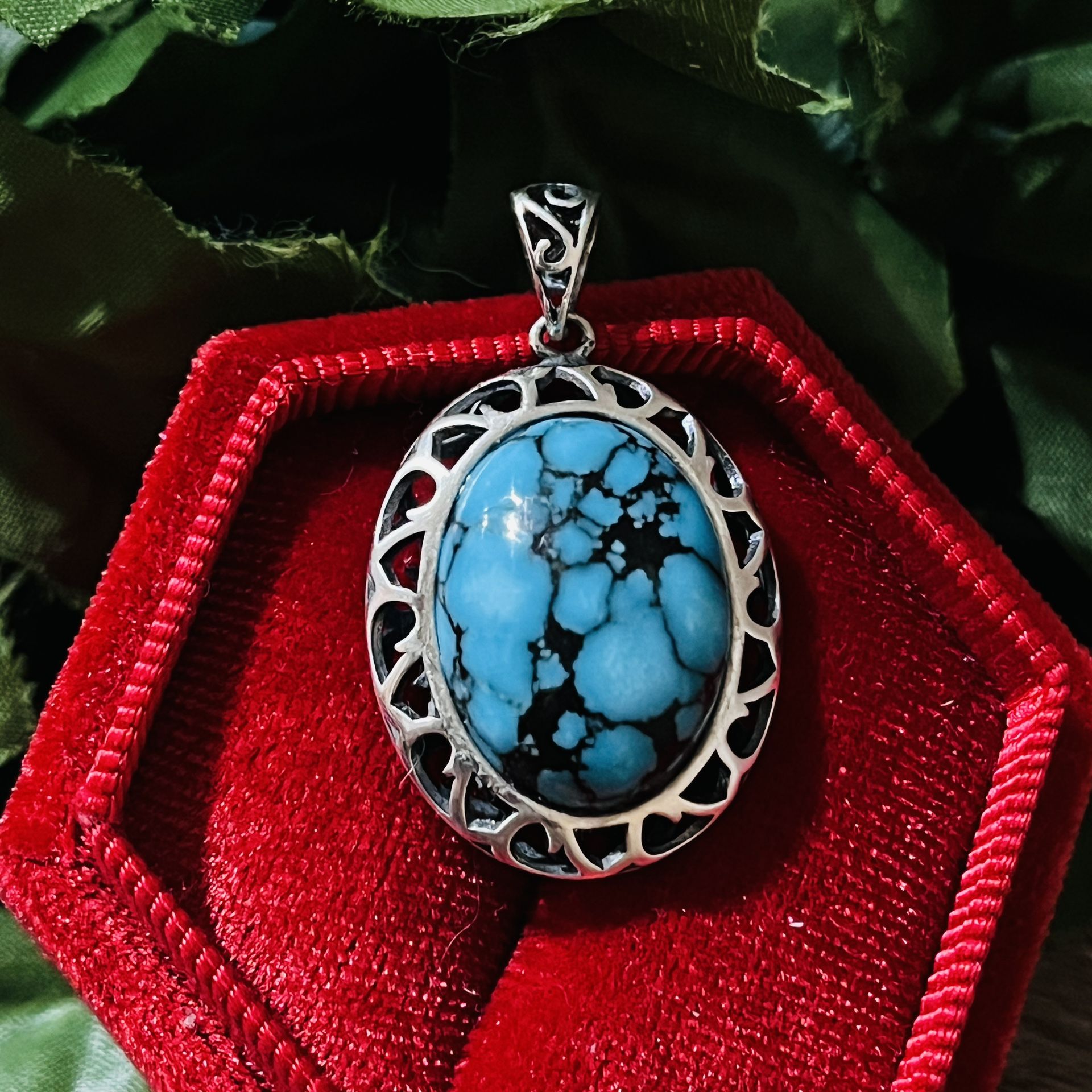 Natural Spiderweb Turquoise Pendant Necklace Handmade 925sterling Silver Jewelry