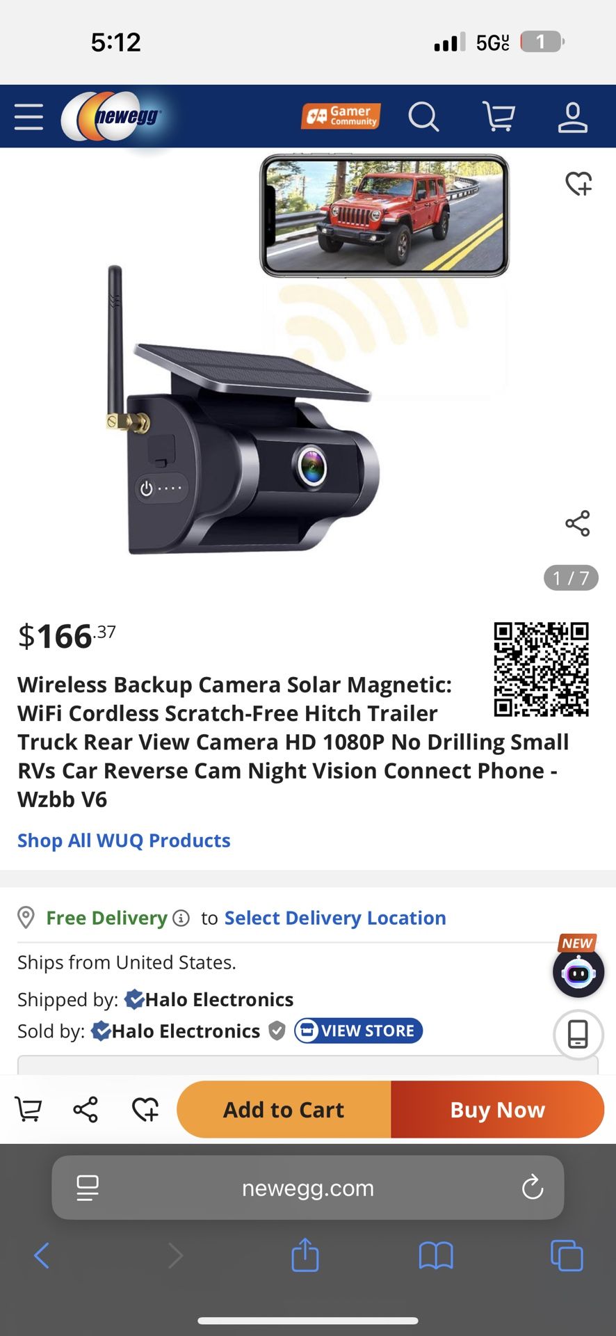 Wireless Backup Camera Solar Magnetic WiFi Cordless Scratch Wzbb Model V6 New In Box.