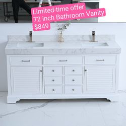 72-in White Undermount Double Sink Bathroom Vanity with White Engineered Stone Top,W72D-129E