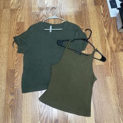 2 Green Shirt Tops Size L/XL