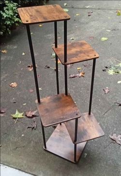 4-Tier Industrial Wood and Metal Plant Stand