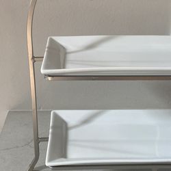 Crate And Barrel Cambridge 2-Tier Server l With Removable Trays 14.25"x7"