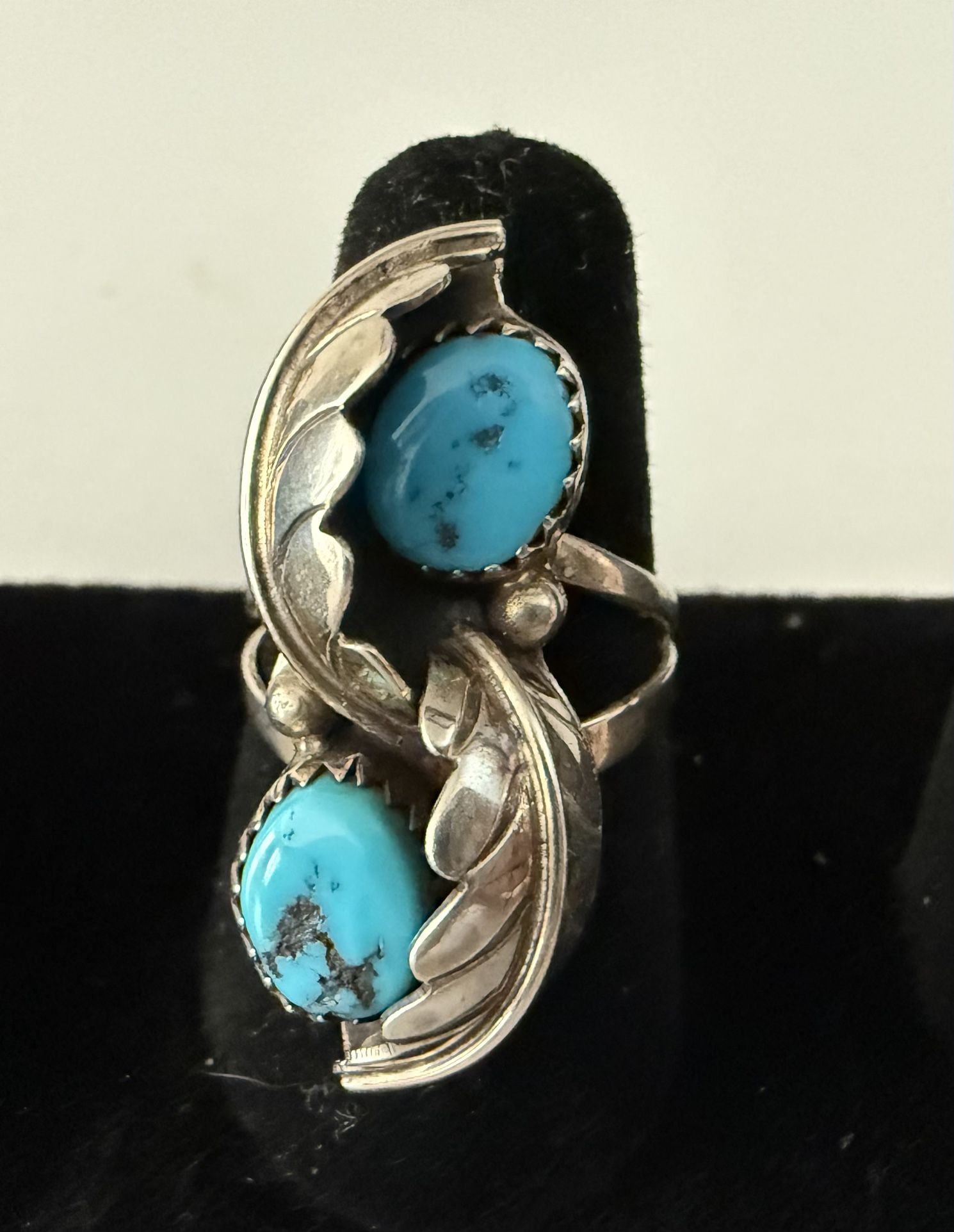 Vintage Navajo Sterling Silver Turquoise Native American Ring - Hallmark TS