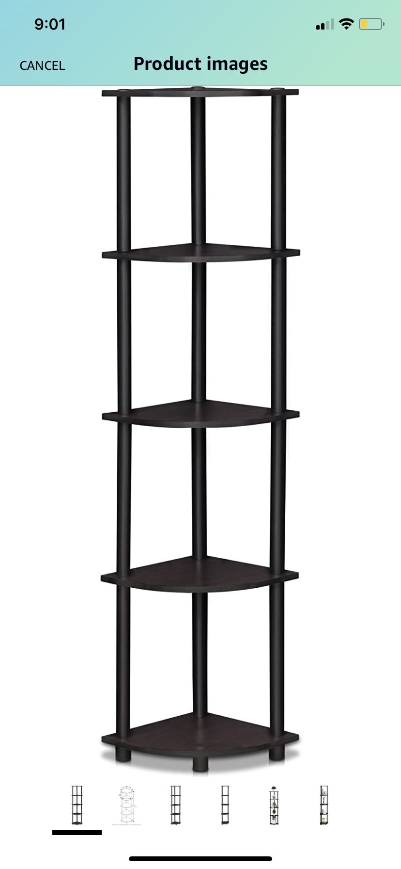 Furinno Turn-N-Tube 5 Tier Corner Display Rack Multipurpose Shelving Unit, 1-Pack, Dark Walnut