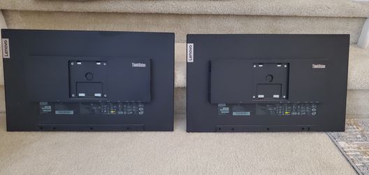 2 Lenovo 24” Monitors With Desktop Stand And Cables 