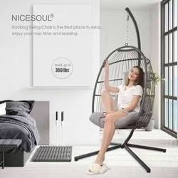NICESOUL Egg Chair Outdoor Indoor Patio Wicker Hanging Egg Chair Swing Hammock Egg Chairs UV Resistant Cushions 350lbs Capacity
