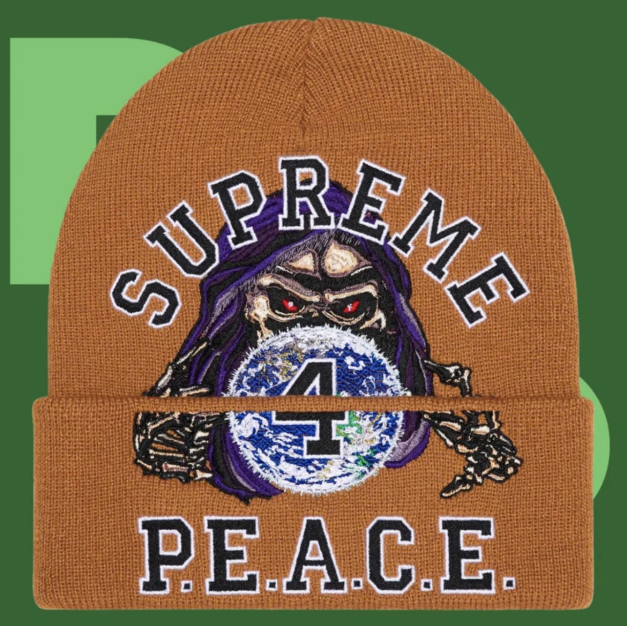 Supreme Peace Embroidered Beanie (Tan)