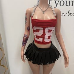 Sexy Red 28 Jersey Chain Strap Top 🔥 Lace-Up Back Y2K Baddie Crop Top 