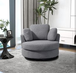 42”W Swivel Accent Barrel Chair and Half Swivel Sofa with 3 Pillows 360 Degree Swivel Round Sofa Modern Oversized Arm Chair Cozy Club Chair for Bedroo
