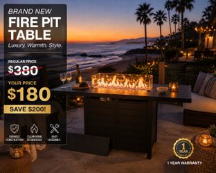 Pizzello Passione fire pit table features a 50,000 BTU heat output and a removable lid to convert it into a dining surface