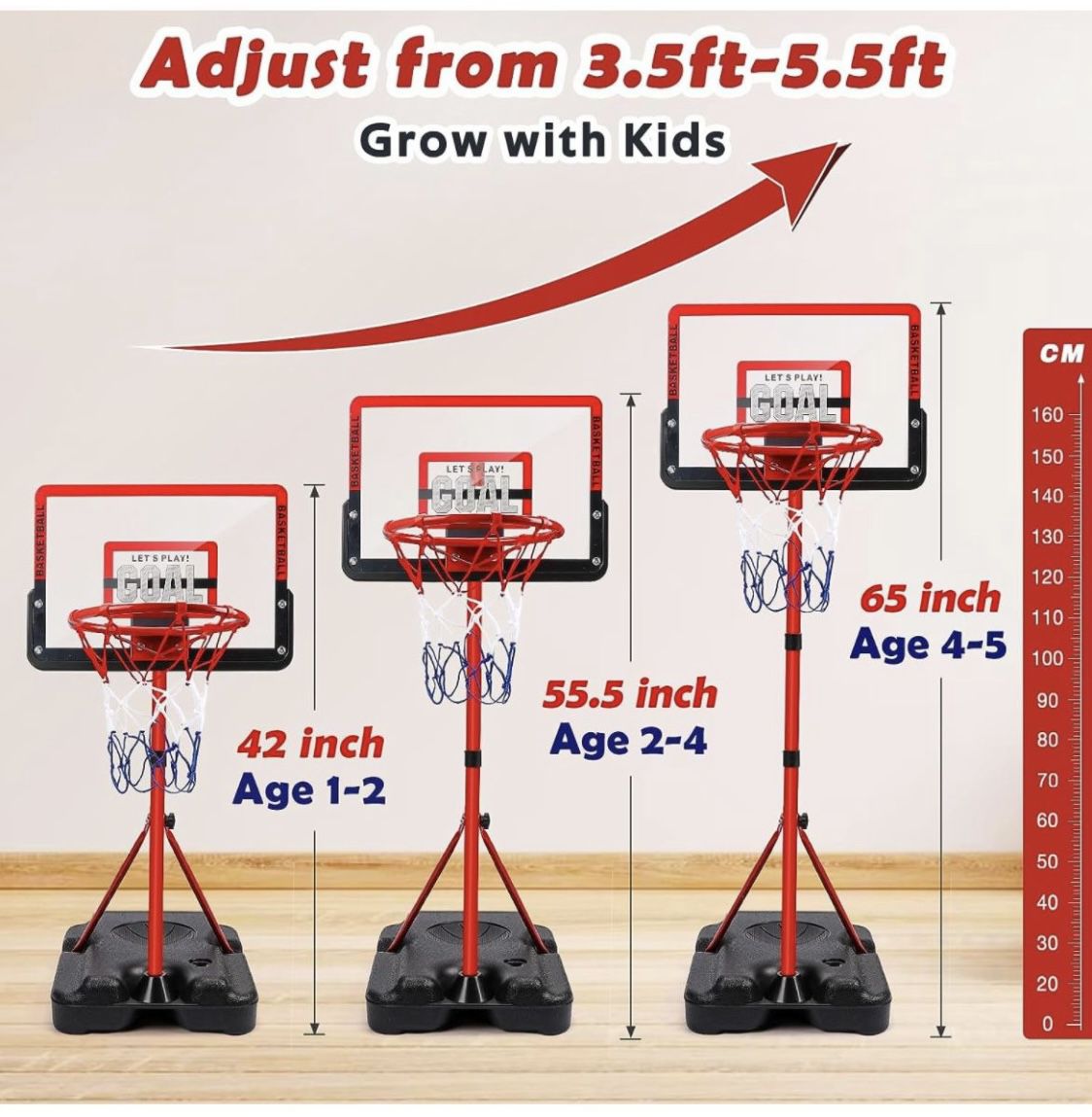 Kids Basketball Hoop Indoor Adjustable Height 3.5ft-5.5ft Mini Toddler Basketball Hoop Outdoor Indoor Basketball Goal Backyard Outside Toys