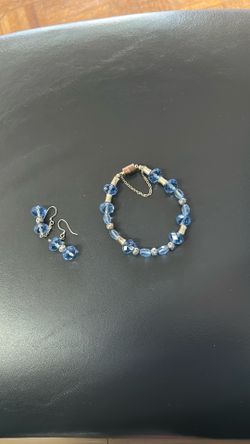 Glass Bead And Metal Bracelet And Earrings