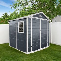 6x6 Ft Plastic Outdoor Storage with Floor and Lockable Door Plastic Garden Shed for Backyard, Lawn, Cold Grey