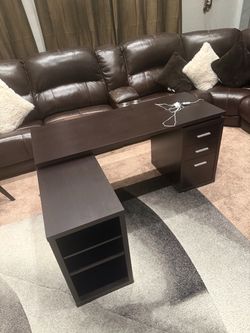 Dark Brown L-Shaped Desk with Drawers