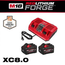 MILWAUKEE M18 18-Volt Lithium-Ion REDLITHIUM FORGE Starter Kit with Two XC 8.0 Ah Battery & Dual Bay Rapid Charger (Model: 48-59-1888)